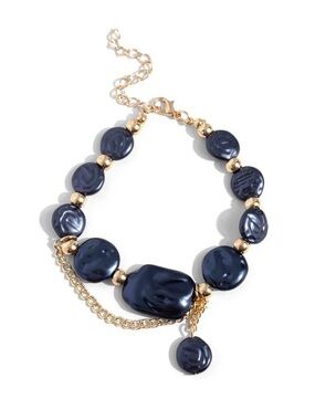 Gold Chain Navy Bead Statement stretch Bracelet